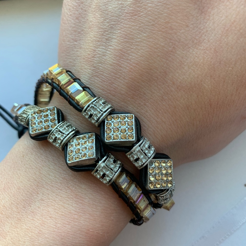 Crystal/beaded leather wrap bracelet